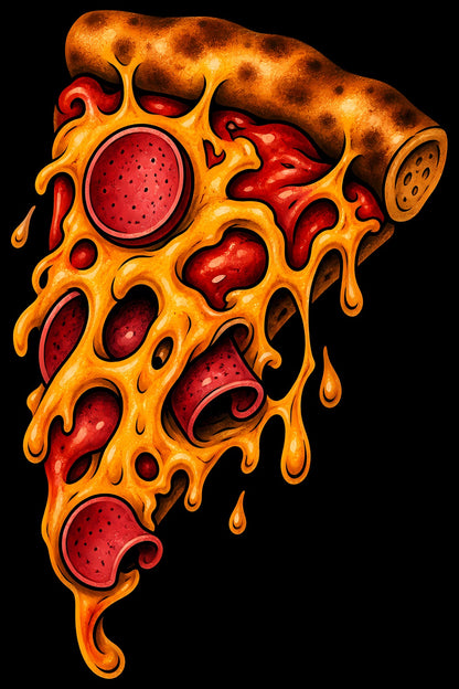 Melting Pizza Slice old school tattoo halftone DTF transfer artwork
