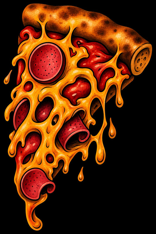 Melting Pizza Slice old school tattoo halftone DTF transfer artwork