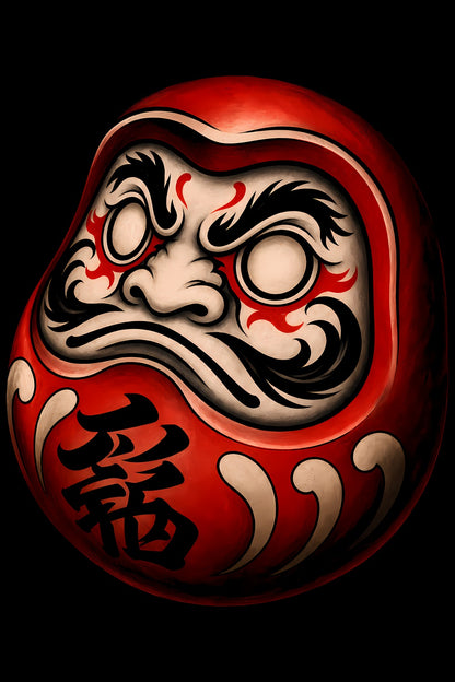 Red Daruma Doll old school tattoo halftone DTF transfer artwork