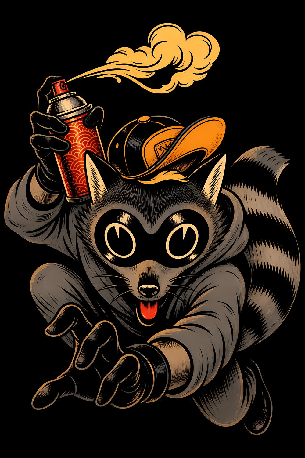 Graffiti Raccoon old school tattoo halftone DTF transfer artwork