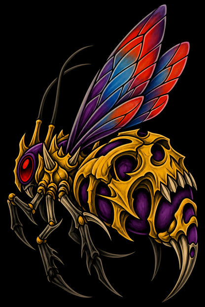Golden Skull Wasp old school tattoo halftone DTF transfer artwork