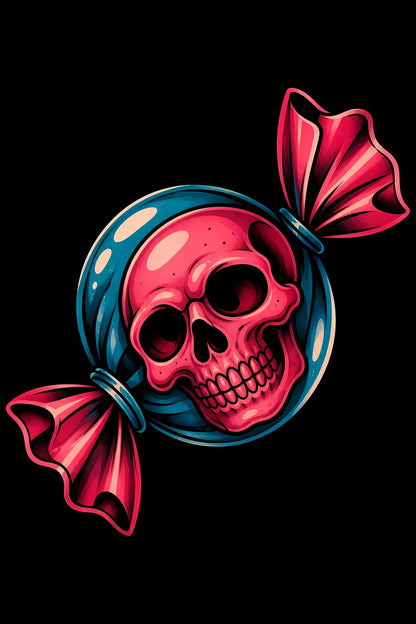 Skull Wrapped Candy old school tattoo halftone DTF transfer artwork