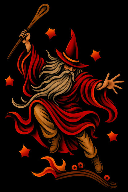 Red Wizard old school tattoo halftone DTF transfer artwork