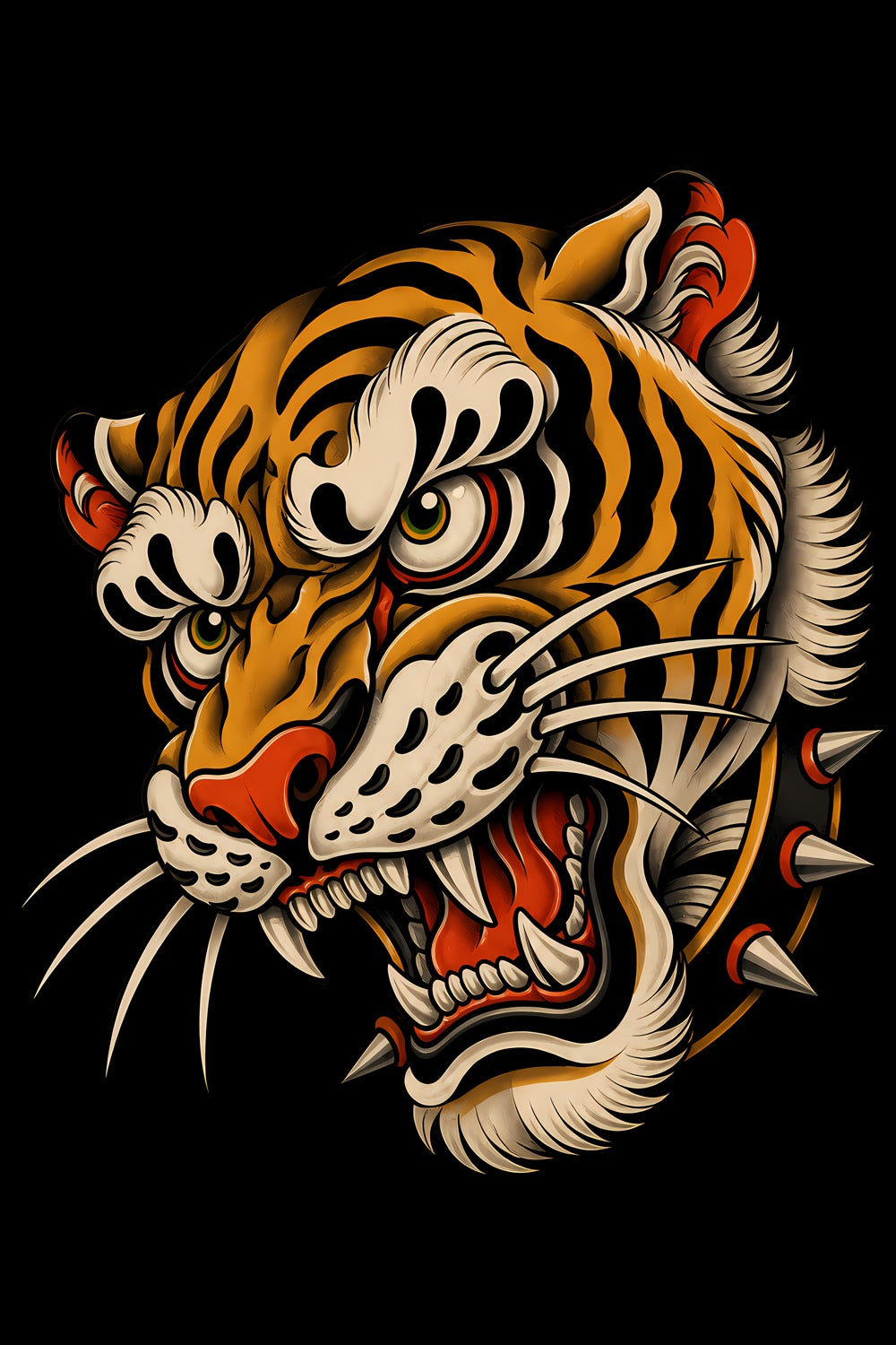 Traditional Tiger Head old school tattoo halftone DTF transfer artwork