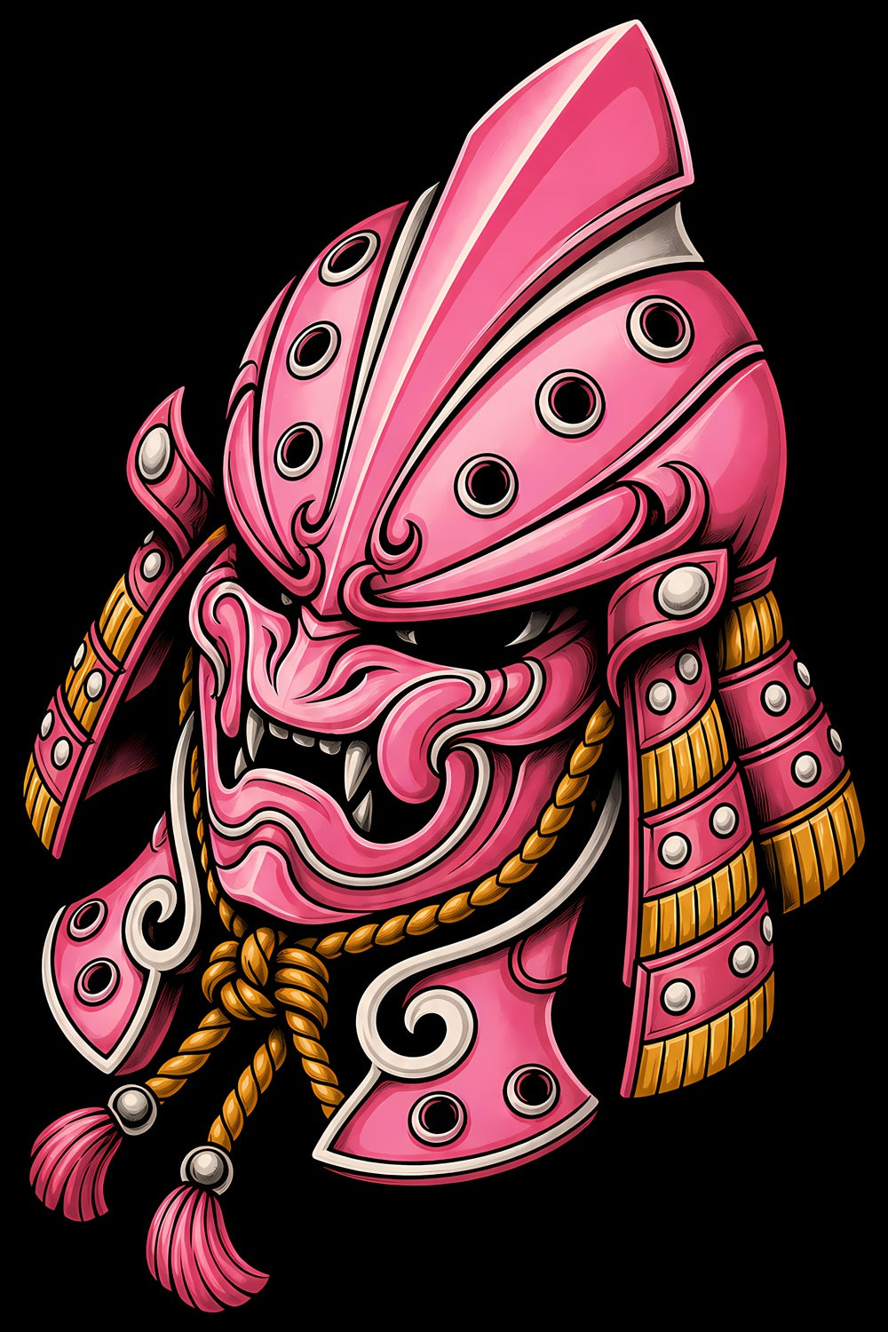 Pink Samurai Mask old school tattoo halftone DTF transfer artwork