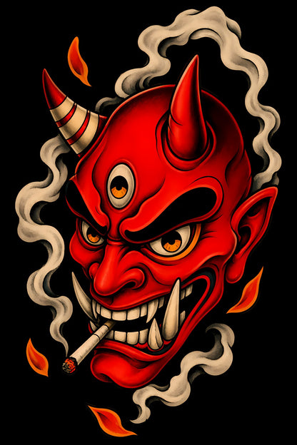 Three-Eyed Red Devil old school tattoo halftone DTF transfer artwork