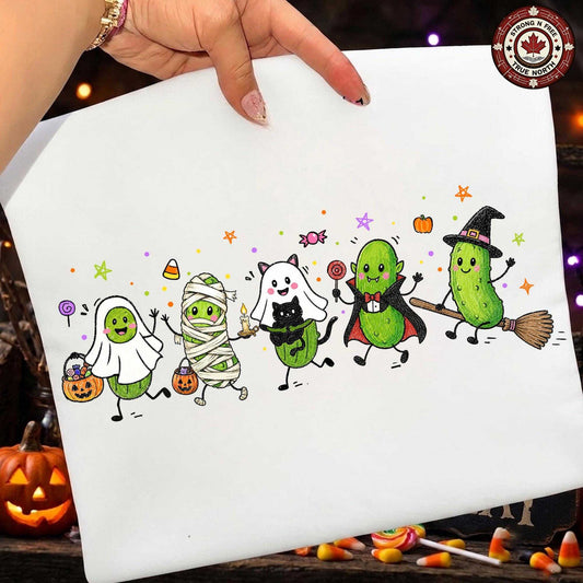 Funny Halloween pickle characters DTF transfer artwork mockup