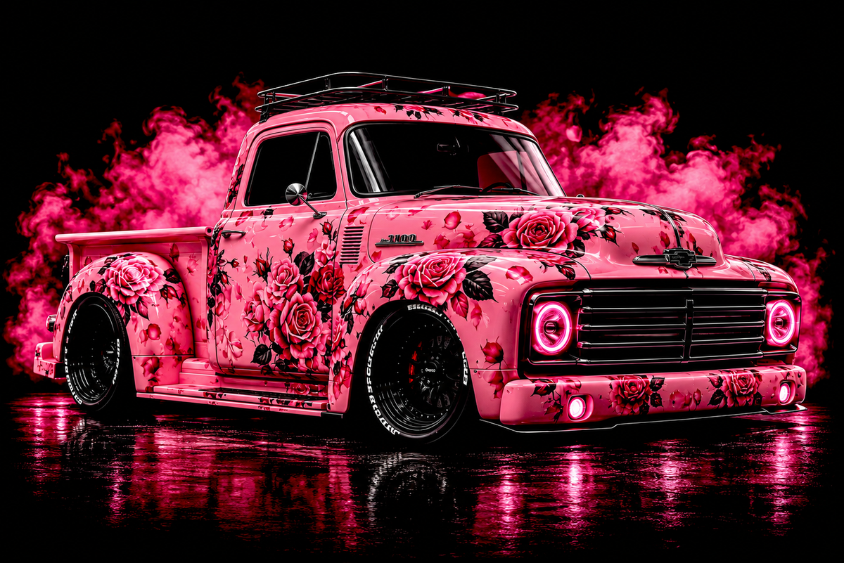 Pink Floral Chevrolet 3100 Pickup Truck