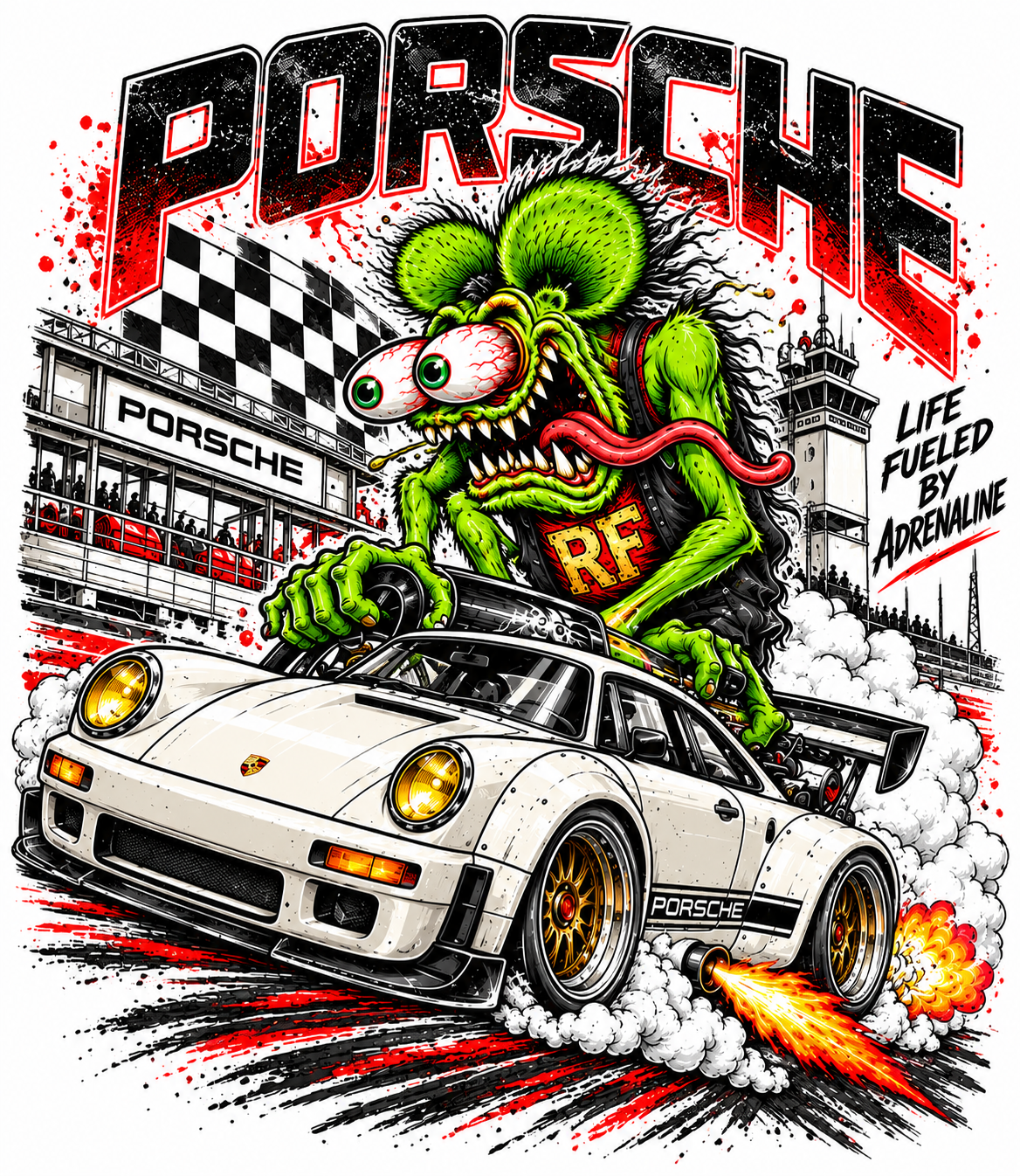 Porschee Green Rat Burnout halftone DTF transfer for white garments