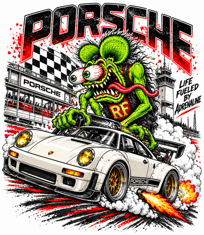 Porschee Green Rat Burnout halftone DTF transfer for white garments