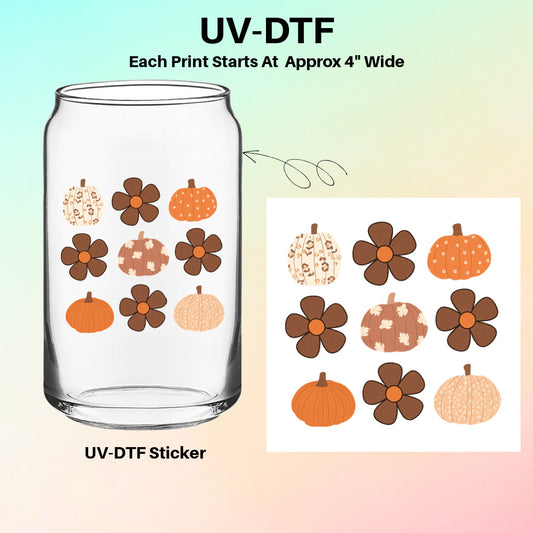 UV-DTF Stickers – Fall Pumpkins and Flowers Pattern Design