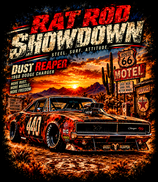 DTF Transfer Halftone - Rat Rod Showdown Dust Reaper 1968 Dodge Charger
