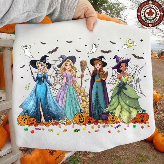 Retro Halloween cartoon princesses DTF transfer design
