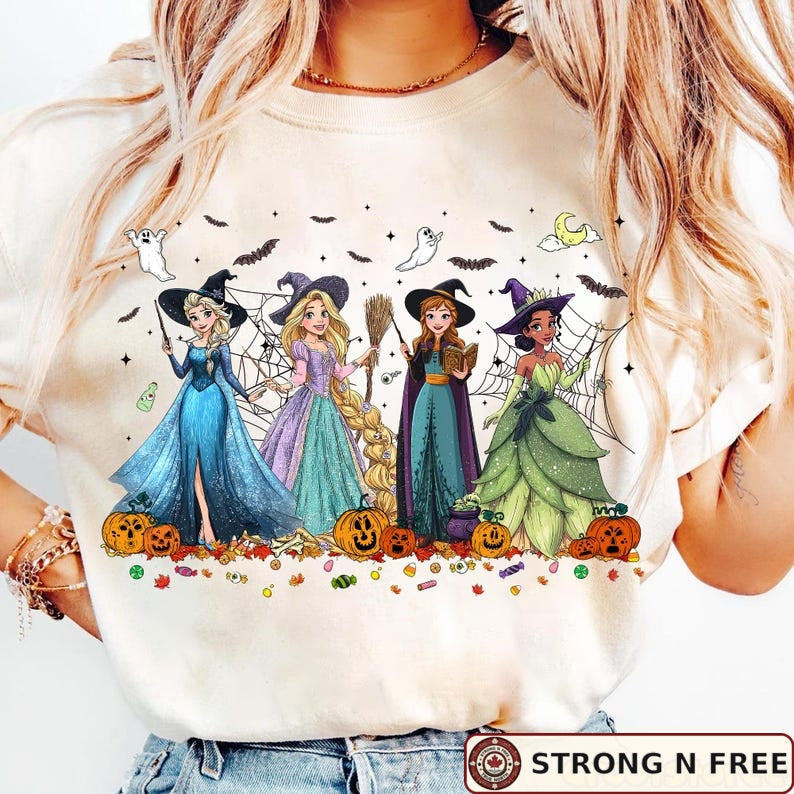 Retro Halloween cartoon princesses shirt mockup