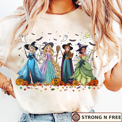 Retro Halloween cartoon princesses shirt mockup