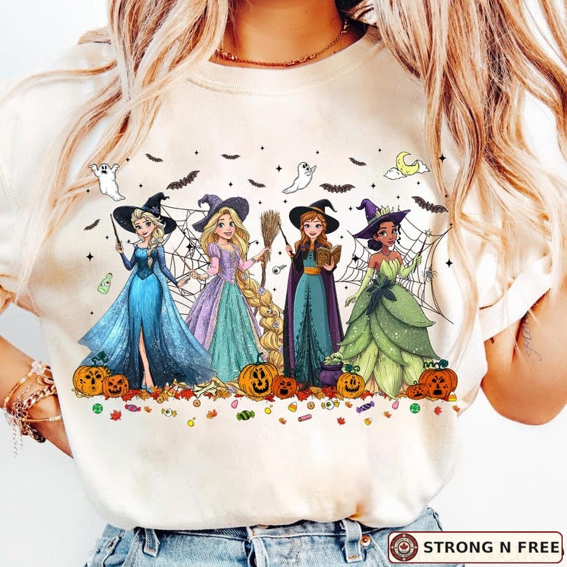 Retro Halloween cartoon princesses shirt mockup