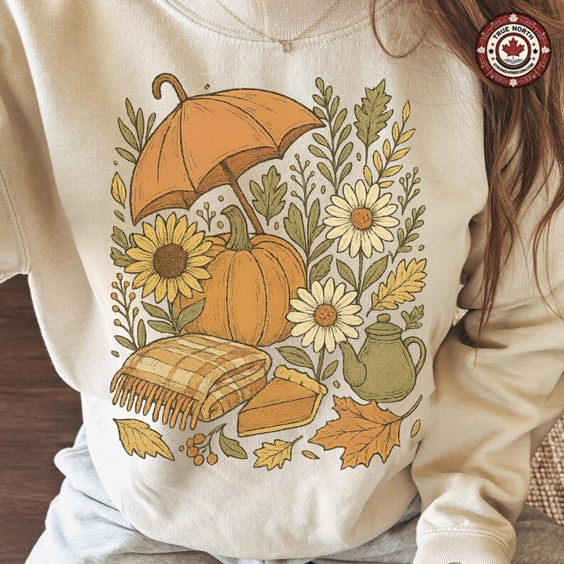 Retro Pumpkin and Sunflower Fall Vibes ready-to-press DTF transfer photo 1