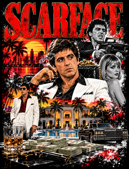 Scarfacee Miami Movie Collage halftone DTF transfer for dark garments