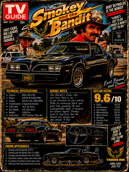 Smokey and the Bandit - Pontiac Trans Am - Vintage Magazine Cover - DTF transfer - Prints best on darks