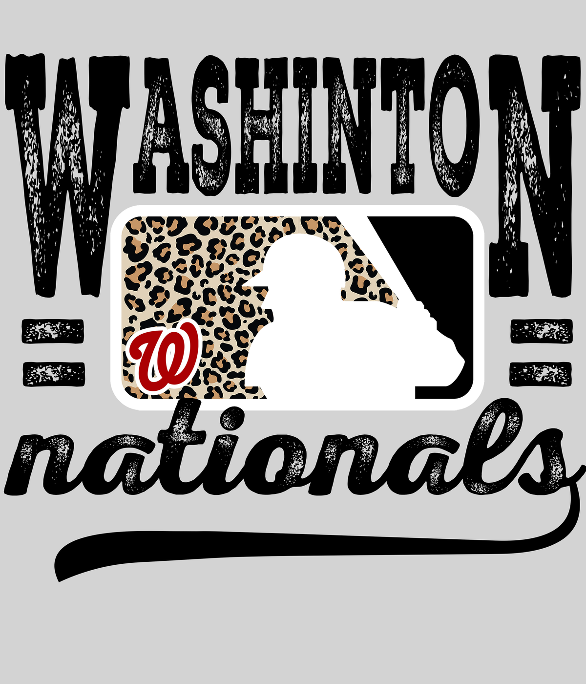Washington Nationalss Leopard Baseball DTF transfer on a light grey display background