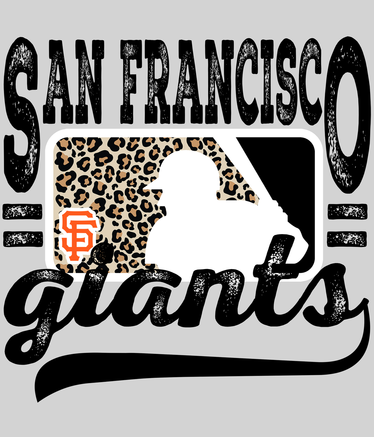 San Francisco Giantss Leopard Baseball DTF transfer on a light grey display background
