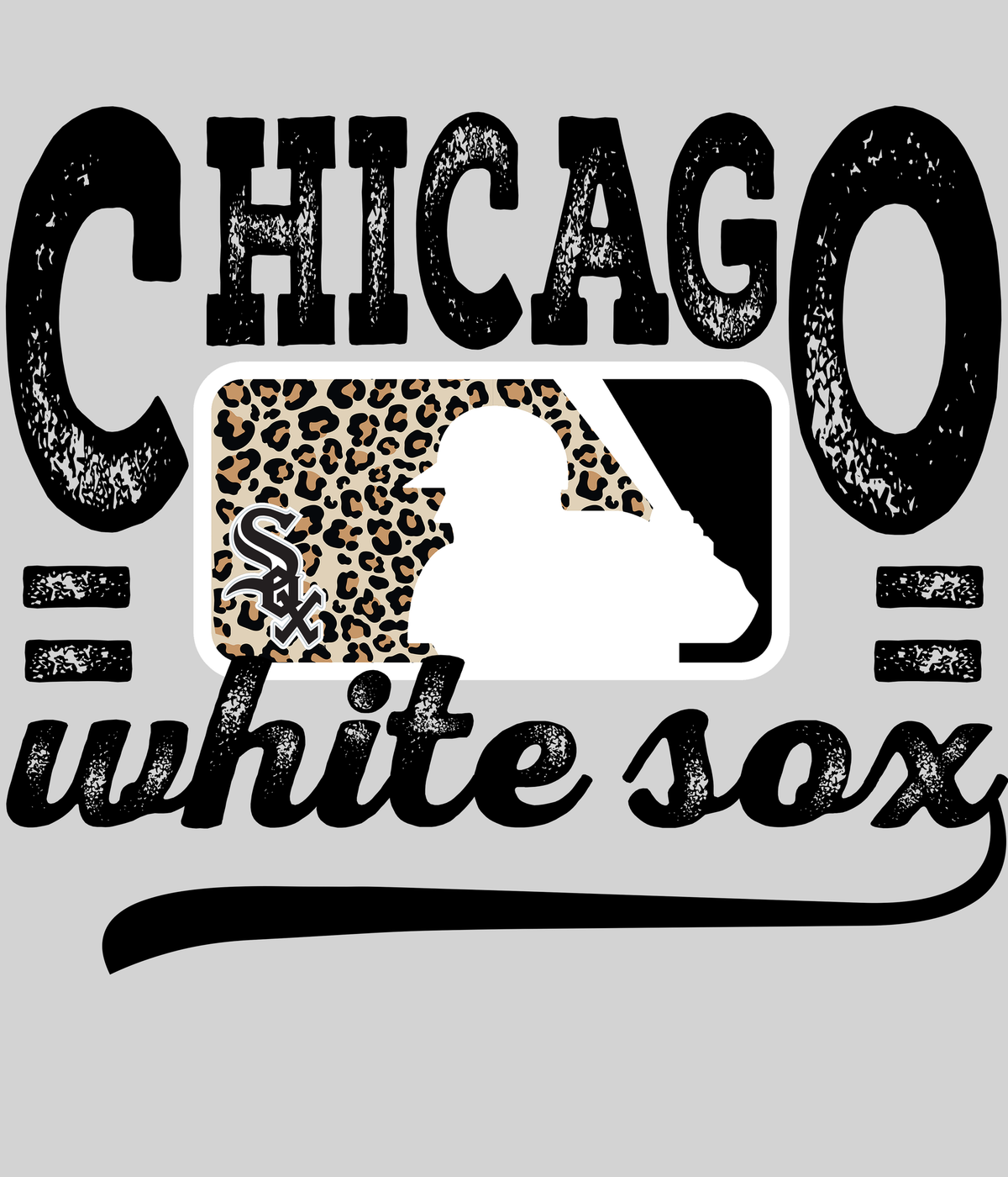 Chicago White Soxx Leopard Baseball DTF transfer on a light grey display background