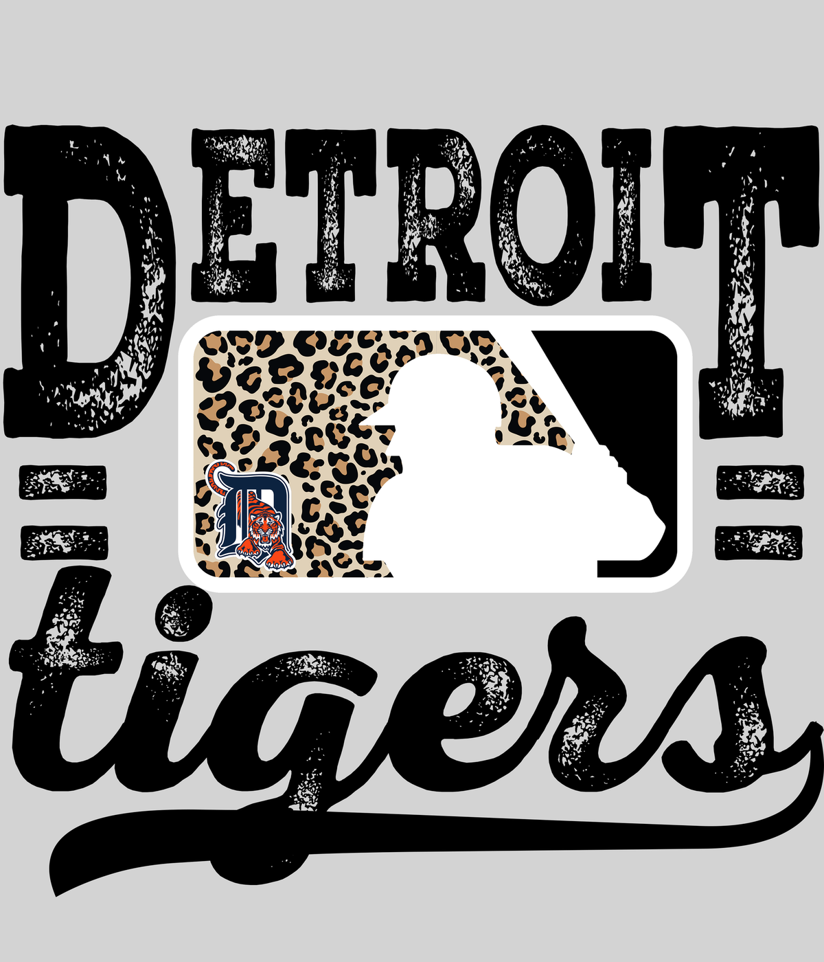 Detroit Tigerss Leopard Baseball DTF transfer on a light grey display background