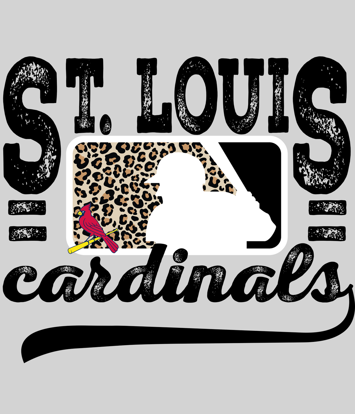 St. Louis Cardinalss Leopard Baseball DTF transfer on a light grey display background