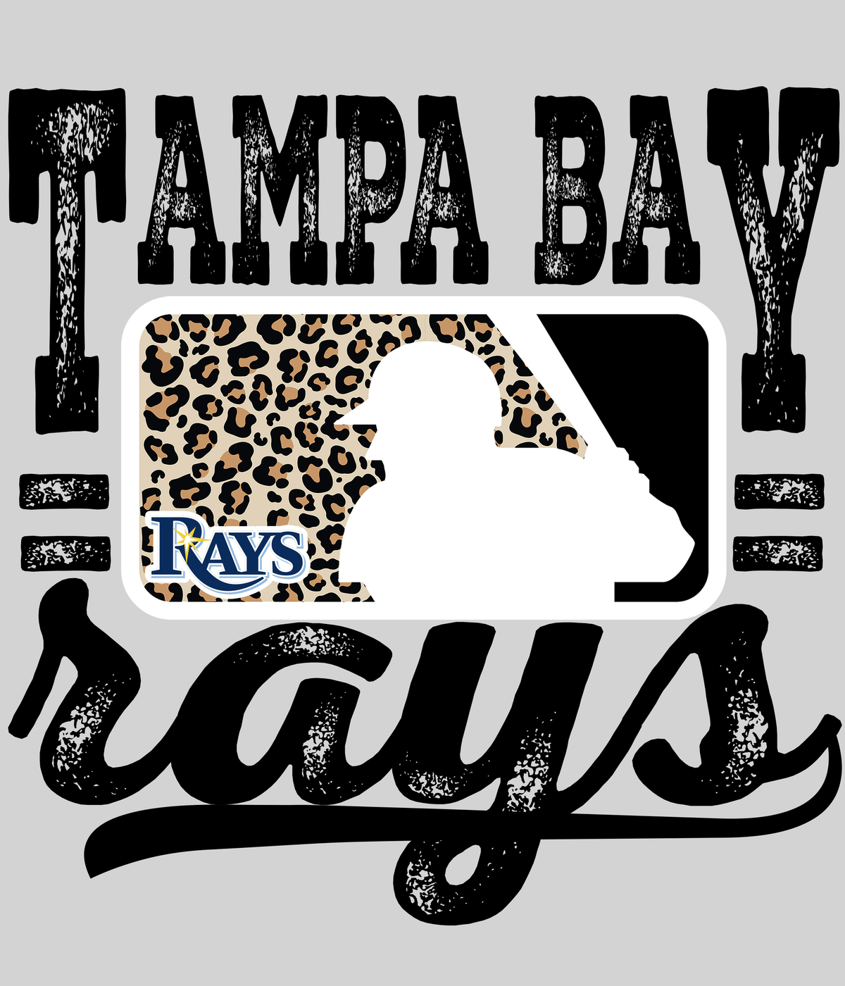 Tampa Bay Rayss Leopard Baseball DTF transfer on a light grey display background