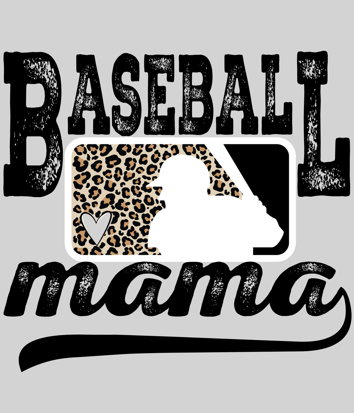 Baseball Mama DTF transfer on a light grey display background