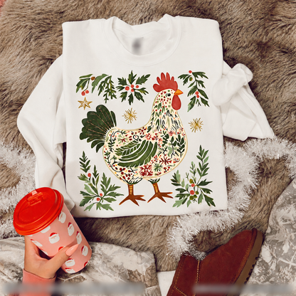 Festive Folk-Art Chicken printed garment design preview