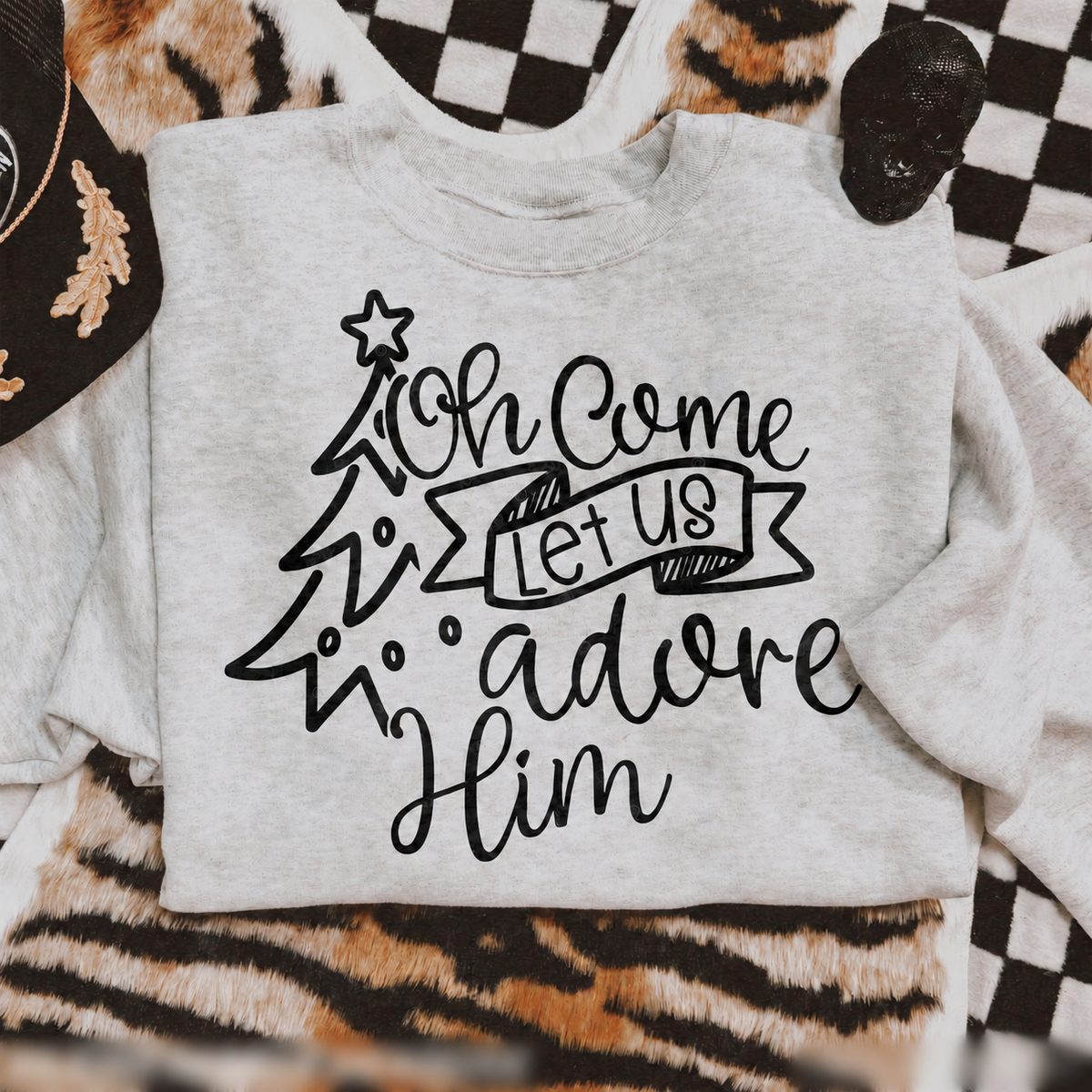 Oh Come Let Us Adore Him printed garment design preview
