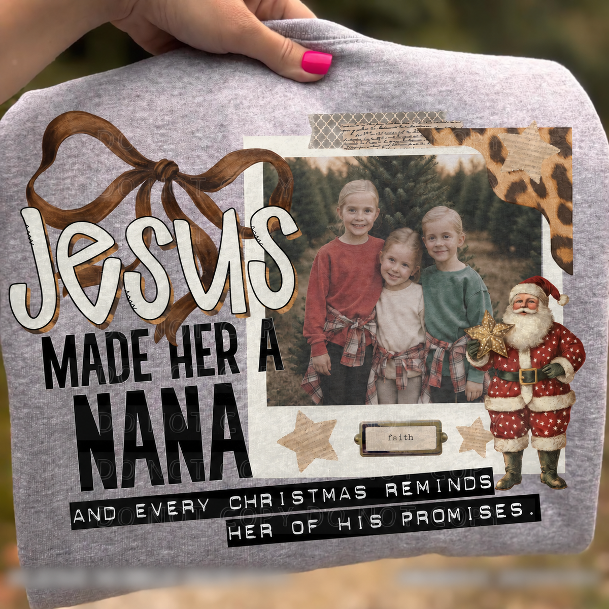 Jesus Made Her a Nana – Christmas Photo Keepsake printed garment design preview