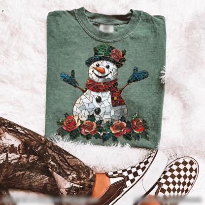 Floral Mosaic Snowman – Raised Arms printed garment design preview