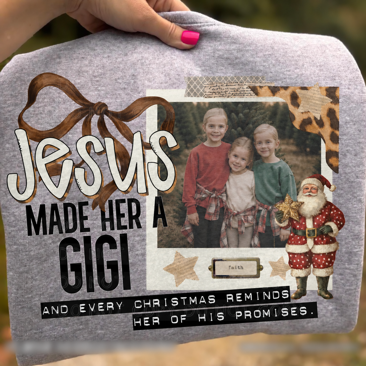 Jesus Made Her a Gigi – Christmas Photo Keepsake printed garment design preview