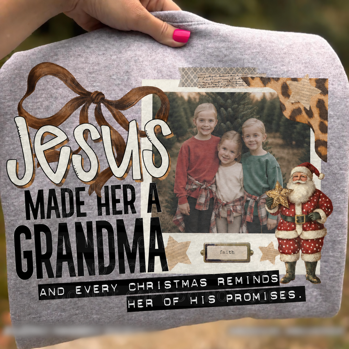 Jesus Made Her a Grandma – Christmas Photo Keepsake printed garment design preview