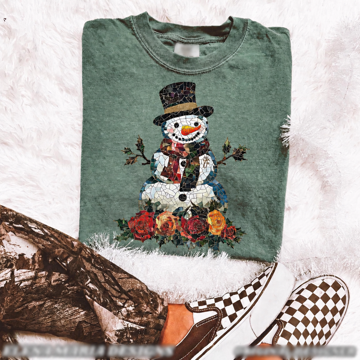 Floral Mosaic Snowman – Top Hat printed garment design preview