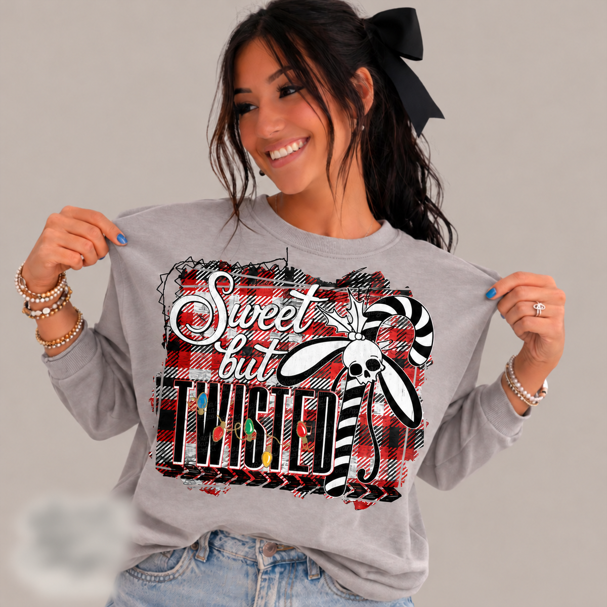 Sweet but Twisted – Christmas Skull and Candy Canes printed garment design preview