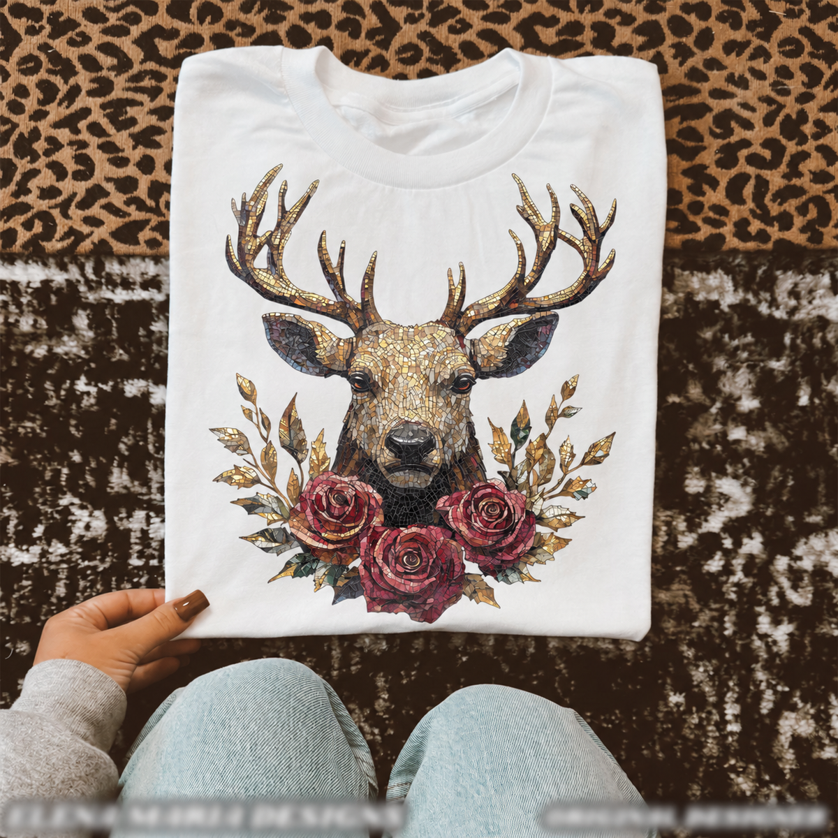 Floral Mosaic Christmas Reindeer printed garment design preview