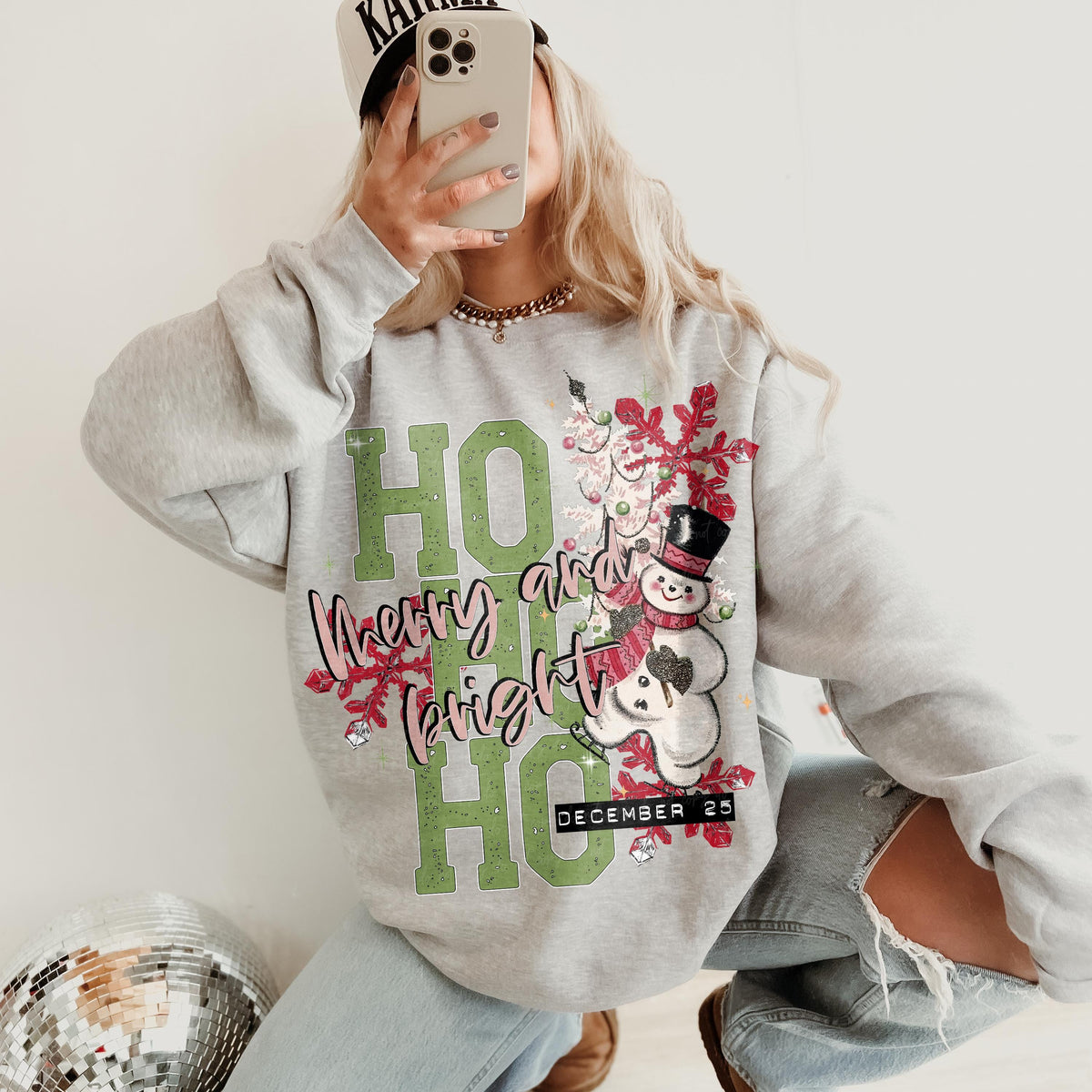 Ho Ho Ho – Merry and Bright Snowman printed garment design preview