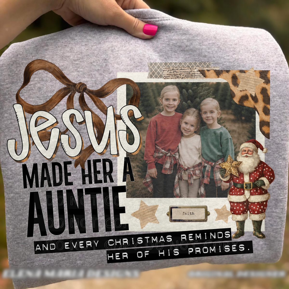 Jesus Made Her an Auntie – Christmas Photo Keepsake printed garment design preview
