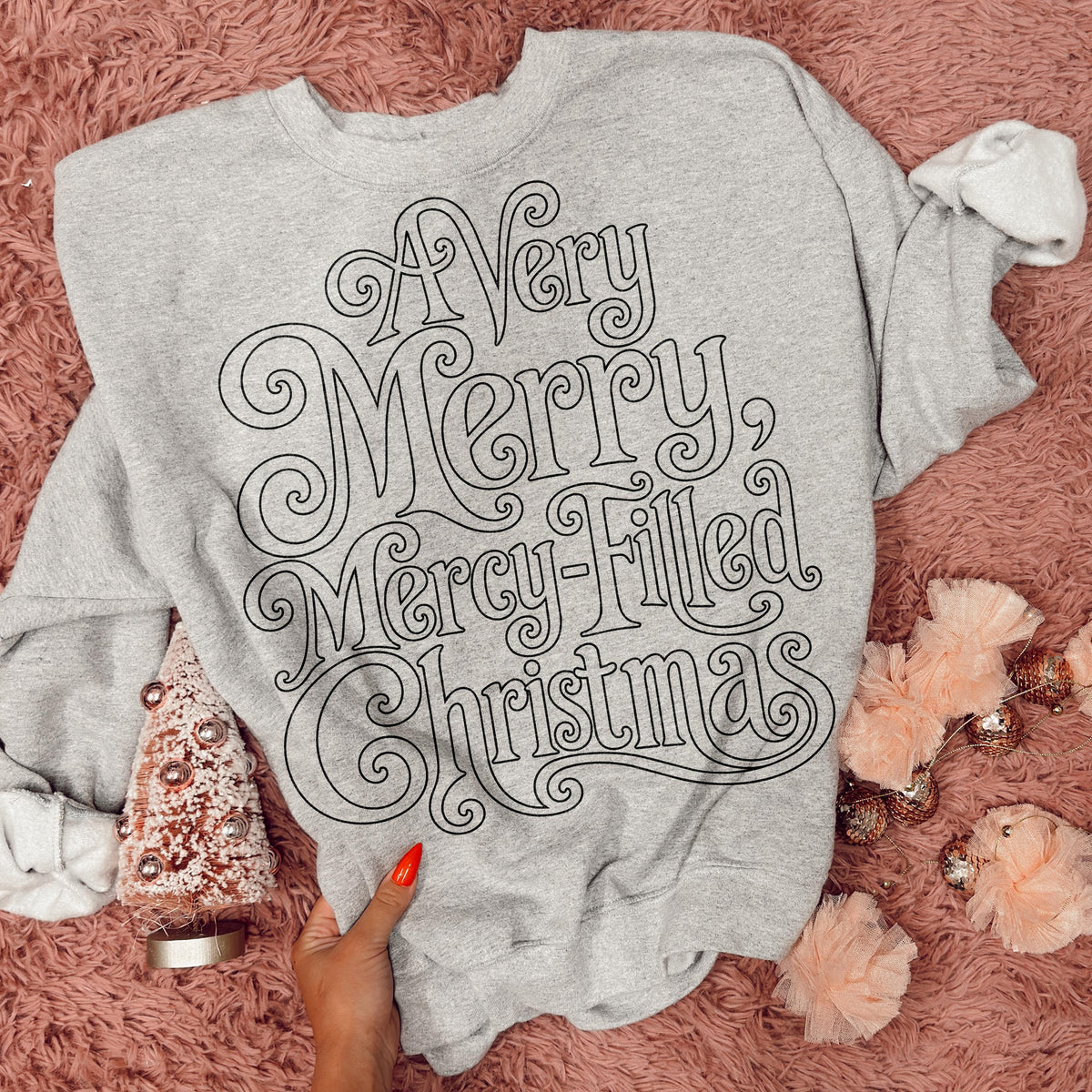 A Very Merry, Mercy-Filled Christmas printed garment design preview