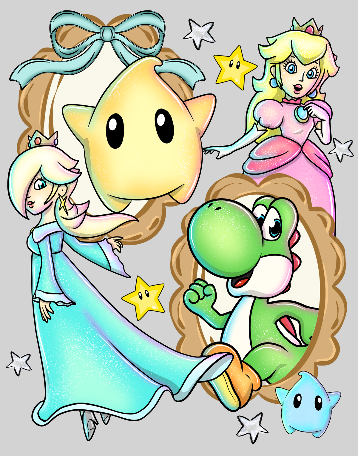 Peach & Rosalina — light grey display background