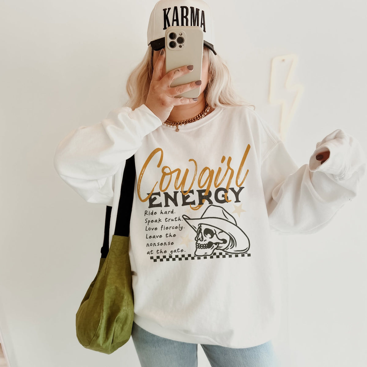 Cowgirl Energy printed garment design mockup