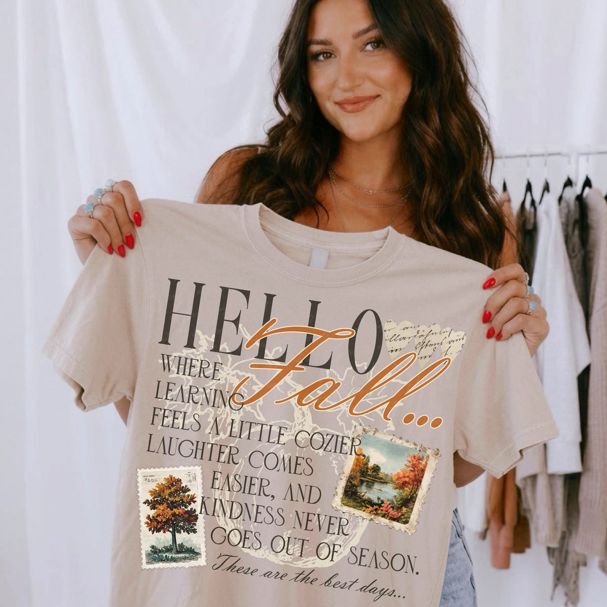 Hello Fall printed garment design mockup