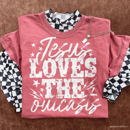 Jesus Loves the Outcasts printed garment design mockup