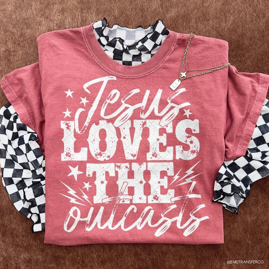Jesus Loves the Outcasts printed garment design mockup