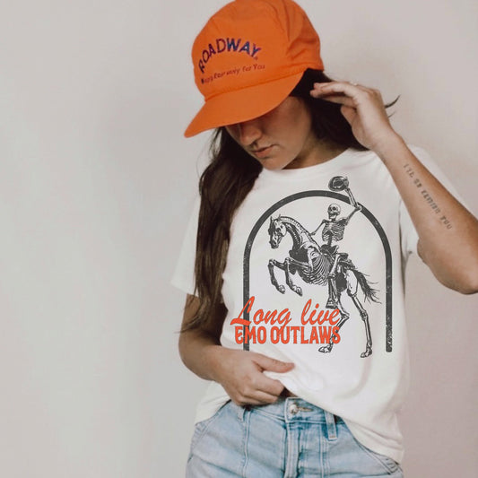 Long Live Emo Outlaws printed garment design mockup