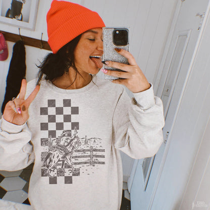 Rodeo Cowboy Checkerboard printed garment design mockup