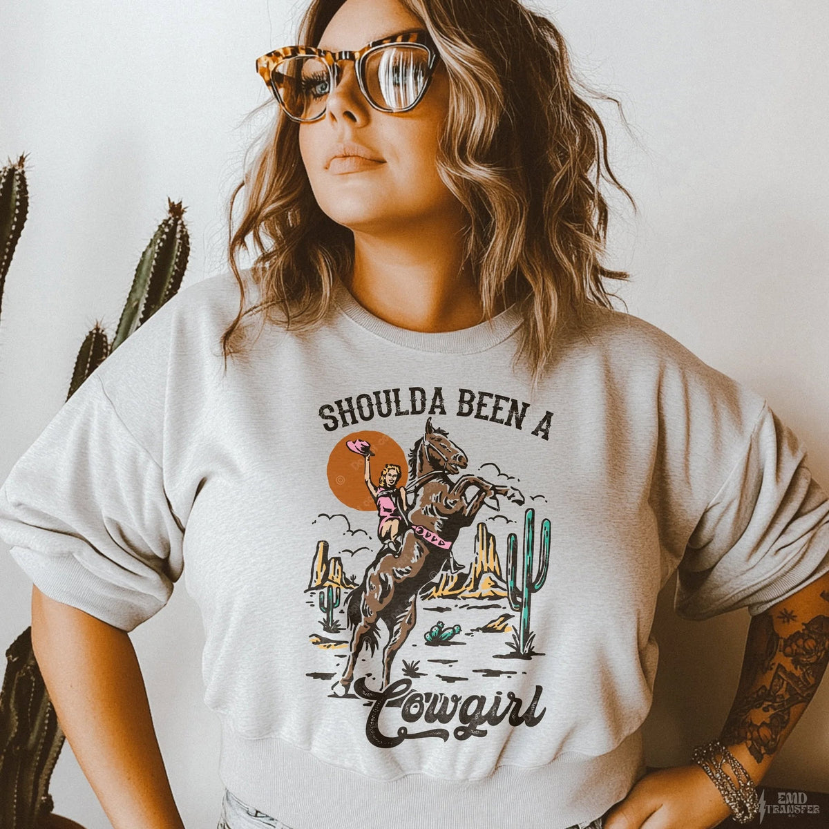 Shoulda Been a Cowgirl printed garment design mockup